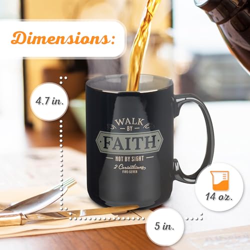 Christian Art Gifts Large Ceramic Bible Verse Coffee & Tea Mug for Men - color: Black/Walk by Faith