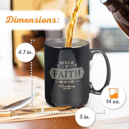 Christian Art Gifts Large Ceramic Bible Verse Coffee & Tea Mug for Men - color: Black/Walk by Faith