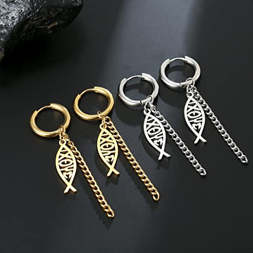 Earrings For Women Jesus Fish Faith Symbol Earrings Stainless Steel Chic Arc Fish Hook Earrings Christian Jewelry - color: gold 1
