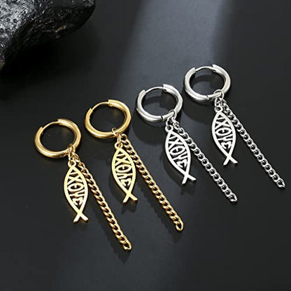 Earrings For Women Jesus Fish Faith Symbol Earrings Stainless Steel Chic Arc Fish Hook Earrings Christian Jewelry - color: gold 1