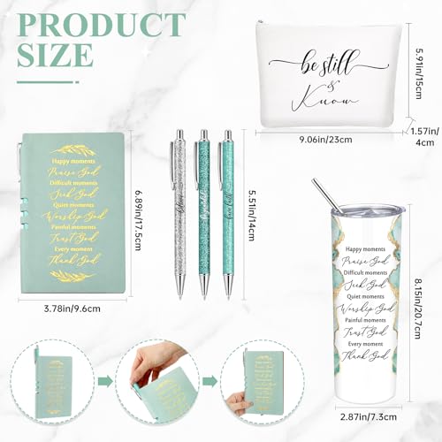 Domensi 6 Pcs Christian Gifts Set, 20 oz Tumbler Notepad Pens, Green - color: Green