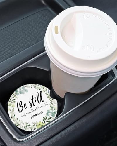 Be Still Christian Car Coasters 2 Pack, 2.6 Inch Ceramic Cup Holder Decor