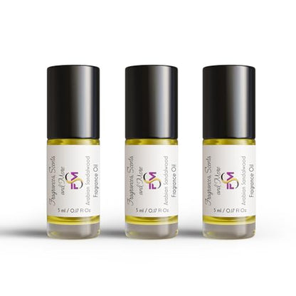 Arabian Sandalwood Fragrance Oil - 3 Bottles 0.17 Fl Oz Glass Roll On (5ml) - size: 0.17 Fl Oz (Pack of 3)