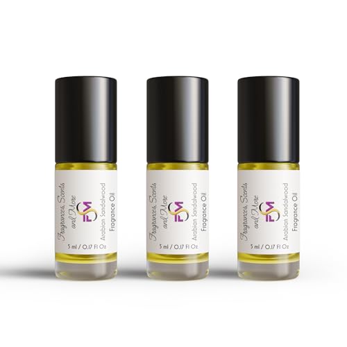 Arabian Sandalwood Fragrance Oil - 3 Bottles 0.17 Fl Oz Glass Roll On (5ml) - size: 0.17 Fl Oz (Pack of 3)