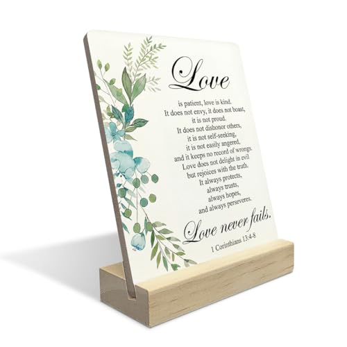 Christian Home Decor, 1 Corinthians 13, Religious Gifts, Christian Decor, Love Is Patient Wooden Plaque Sign Bible Verse Decoration for Home Office Shelf Decor - color: Love Is Patient, Love Is Kind.