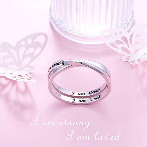 YinShan 925 Sterling Silver Inspirational Ring I am Enough Rings/God Grant Me The Serenity/Always Remember You Are Braver for Women Girls Size 6-9 - style: I am enough