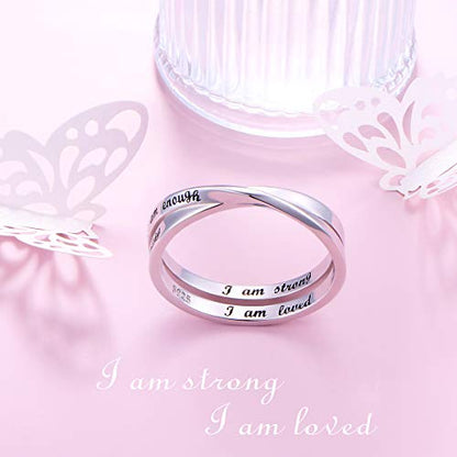 YinShan 925 Sterling Silver Inspirational Ring I am Enough Rings/God Grant Me The Serenity/Always Remember You Are Braver for Women Girls Size 6-9 - style: I am enough