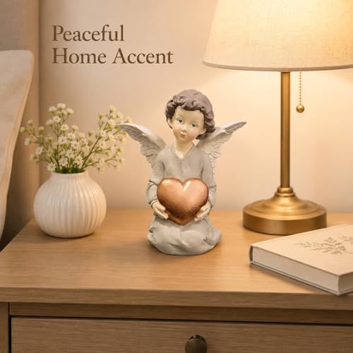 Guardian Angel Figurine Holding Gold Heart - size: 5.12"H