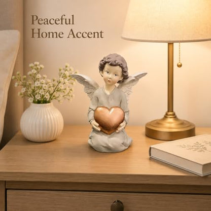 Guardian Angel Figurine Holding Gold Heart - size: 5.12"H