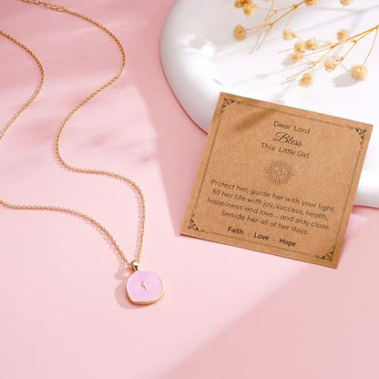 Cross Necklace for Granddaughter Daughter Jewelry Gifts - color: Pink, style: Bless