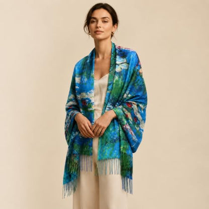 Umjetnost Soft Cashmere Feel Scarf For Women Winter Warm Scarves Large Shawl Wrap Monet Van Gogh Art Print - color: C16 Blue&green