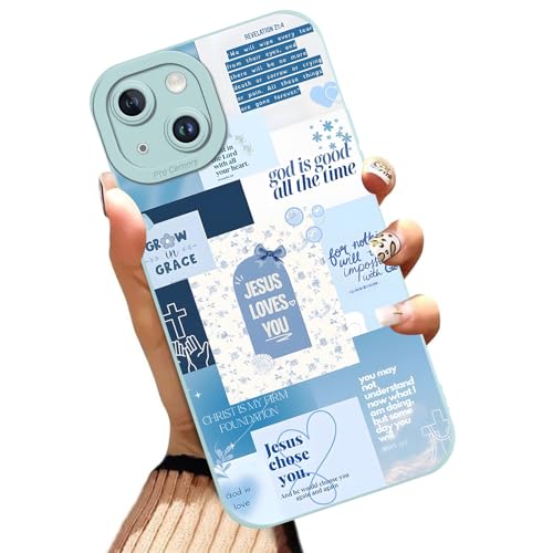 Aesthetics Jesus Christian Collage Blue Phone Case for iPhone 14 Case Bow Pattern Shockproof Soft Protective for Women Men Phone Cover Funda for iPhone 14 6.1 Inch - color: Blue, size: for iPhone 14