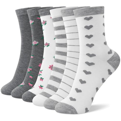 6 Pairs Crew Socks for Women, Soft Cute Funny Cotton Socks - color: Mist Poetry