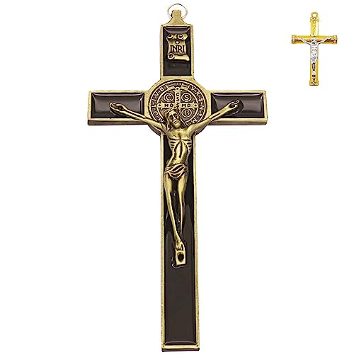 Jesus Crucifix Cross Metal Wall Decor,Saint Benedict Pendant Christian - color: Black
