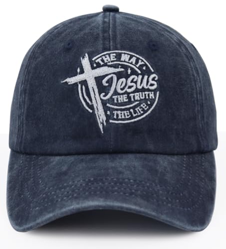 The Way The Truth The Life Baseball Cap for Men Women, Adjustable Cotton Embroidered Christian Jesus Hat - color: Navy