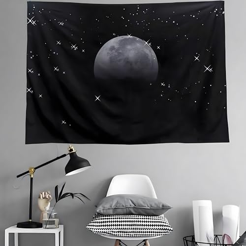 TUGCAY Moon Tapestry Black Tapestry Starry Night Sky Stars Tapestries Wall Hanging for Bedroom College Dorm Living Room Aesthetic Decoration(60x40 Inch) - size: 60"L x 40"W
