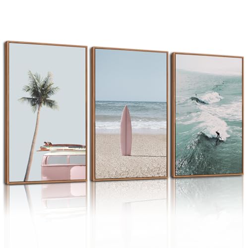 CHDITB Ocean Beach Framed Canvas Wall Art, Seaside Coastal Surfboard Decor - color: Beach, size: 24"L x 36"W