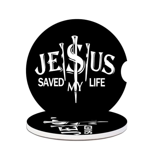 Christian Religion Cup Holders Car Coasters - Jesus Saved My Life Absorbent Ceramic Coaster, Drink Cup Holder Coasters, Auto Accessories for Women & Men, Pack of 2 - color: Jesus Saved My Life