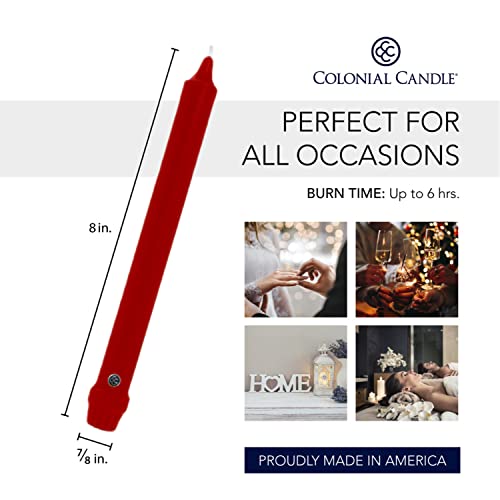 Colonial Candle Unscented Taper Candle, Classic Collection, Red, 8 In, Pack of 12 - Up to 6 Hours Burn - color: Red, size: 8 In, style: Classic