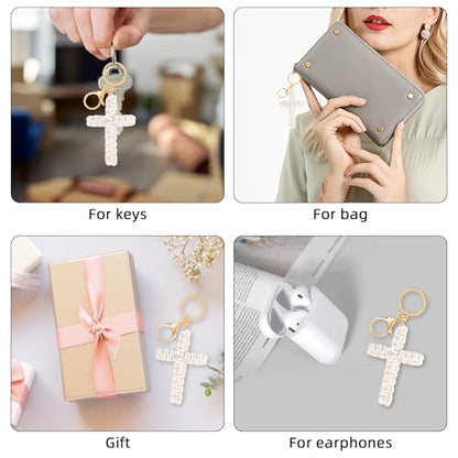 PLwelth Cross Keychain for Women Men Christian Bag Charms for Handbags Handmade Crochet Cross Keyring for Car Keys Backpack Purse Wallet Decor Cute Boho Charm Accessories Faith Religious Baptism Gifts