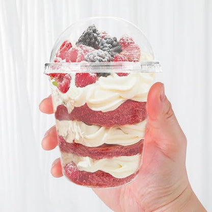 12 oz Disposable Stemless Glasses with Dome lids,PET Disposable Drinking Cups,Cold Party Clear Plastic Wine Glasses for Parties Birthday,Wedding,Meeting,Christmas Party Supplies. (50, Transparent)