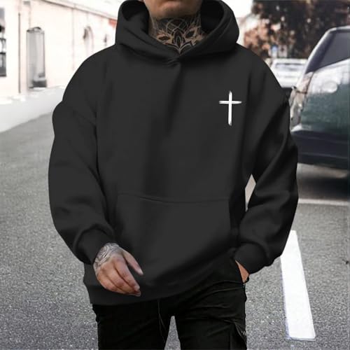 Tuislay Mens I Can Do All Things Through Christ Hoodies Christian Jesus Hoodie Religious Cross Sweatshirt Faith Pullover Tops - color: Black, size: Small