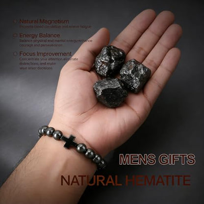 Gifts for Men Bracelets Triple Protection Cross Bracelet 8mm Black Obsidian Hematite Tiger Eye Beaded Natural Stone Bracelets Birthday Jewelry Gifts Cross Christian Gift for Him Husband Son - color: 1--Triple