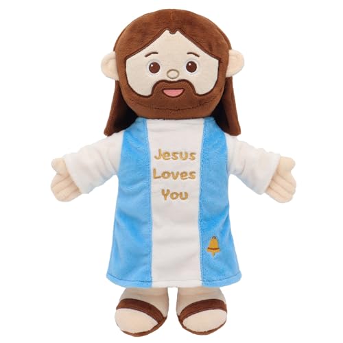 Yelakey Jesus Plush 11.8" Jesus Stuffed Doll Curly Hair Plushies Toys Christian Stuff Religious Party Favors Gifts Christmas Easter Decoration Brown (Brown with Ringing Bell) - color: Brown With Ringing Bell