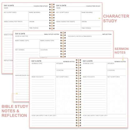 Heveboik Bible Study Journal – Church Notes Notebooks – Note Taking & Journaling Kit, 5.8" x 8.5", Pink - color: Pink