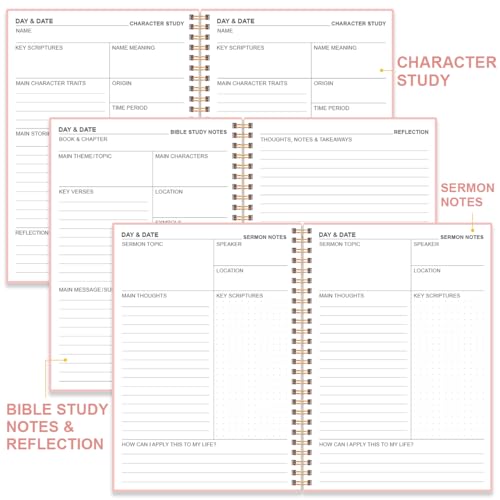 Heveboik Bible Study Journal – Church Notes Notebooks – Note Taking & Journaling Kit, 5.8" x 8.5", Pink - color: Pink