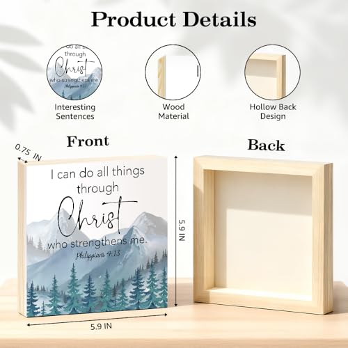 TOUNER I Can Do All Things Through Christ Who Strengthens Me Wood Box Sign, Funny Philippians 4:13 Quote Desk Decor, Christmas Birthday Thanksgiving Christian Table Display Gifts for Nana Mom Aunt BFF - color: multicolored005