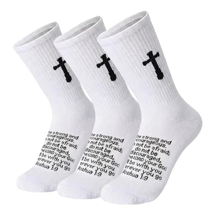 3 Pairs Unisex Cross Socks,Gifts for Christian: Easter Christmas - color: Joshua 1:9 - White