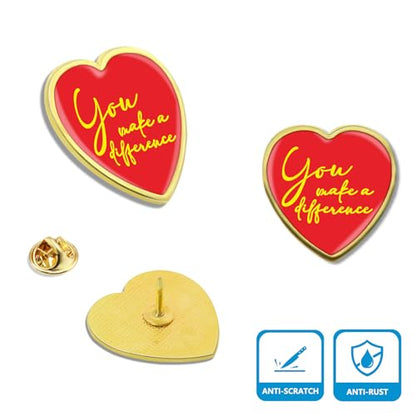 20/50/100 Pack You Make a Difference Lapel Pins Bulk - Red Heart Brooch Love Inspirational Badge Pin for Men Women Clothes Bags Hats
