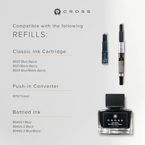 Cross Bailey Light Polished Black Fountain Pen, Medium Nib, Black Ink