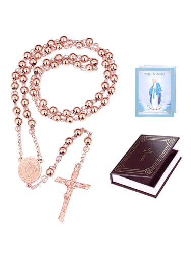Supcare Rosary for Men Women Catholic Necklace Rosary Beads Customized - color: B04-Virgin Mary Rose Gold with Case