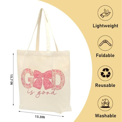 Christian Gifts for Women, Canvas Tote Bag, Faith Gifts for Women Girl Sister Inspirational Religious Gift Birthday - color: Pink Bow Religious 764