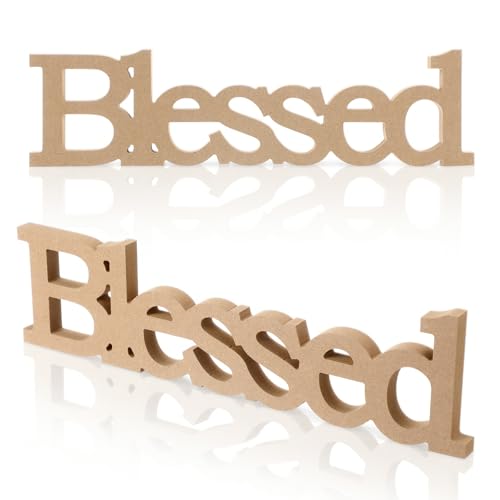 Blulu Blessed Letter Table Sign Wooden Blessed Standing Sign,Wood Color - color: Wood Color
