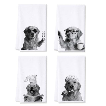 Golden Retriever Kitchen Towels Set of 4, Funny Dog Dish Towels - color: Golden Retriever