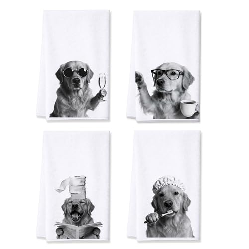 Golden Retriever Kitchen Towels Set of 4, Funny Dog Dish Towels - color: Golden Retriever