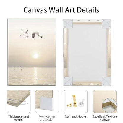 WENGTIAO Seascape Wall Art Beige Reeds Sunset Canvas Paintings 16"x24"x3 - color: Peaceful Bridge Beside Sea, size: 16"x24"x3Pcs
