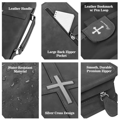 Vegan Leather Bible Case, Bible Bag with Magnetic Bookmark,Bible Cover Case - color: Black