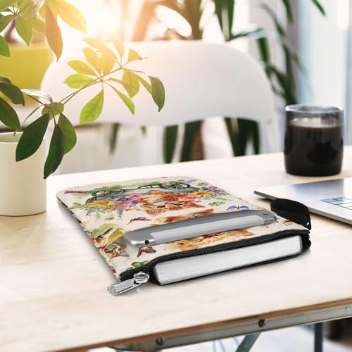 Book Sleeve Gift for Book Lovers. Cover With Zipper and Front Pocket. Washable Fabric 11 X 8.5 Inch Padded Bag. Cat Flower Garden. - color: 4. Cat Flower Garden