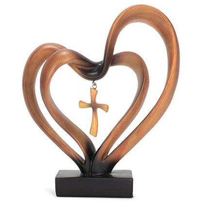 Dicksons It Takes Three Heart and Cross Brown 8.5 x 9.5 Resin Stone Pedestal Table Top Decoration - color: Brown