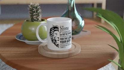 Christian Gifts Lion Ceramic Coffee Mug. Microwave and Dishwasher-safe Inspirational Scripture Coffee and Tea Mug for Men and Women with Bible Verse: Strong & Courageous – Joshua 1:9-11oz - size: 11 Ounces