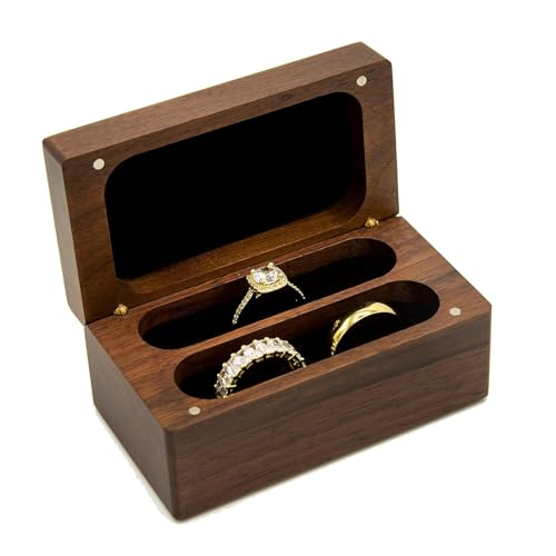 MUUJEE Quad Wooden Ring Box for Wedding Ceremony - Engraved Ring Holder Box for Engagement Proposal Anniversary and Valentines Day Gift for Him or Her (Blank Box) - color: Blank Lid
