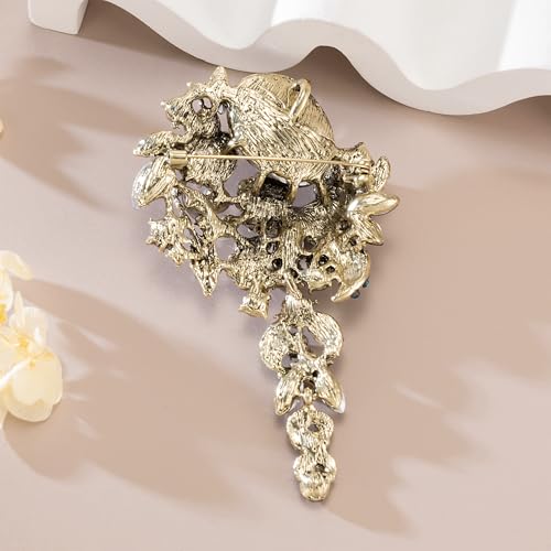 SELOVO Large Long Flower Brooch Pin for Women Wedding Party Brooch Pendant - color: Brown&Green