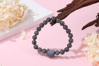 XIANNVXI Crystal Bracelet for Women Men 8 mm Natural Stone Beaded Bracelets Cat Bracelets Cross Bracelets Heart Bracelelt Jewelry for Women Birthday Gifts Stretch Bracelet - color: Grey-Labradorite
