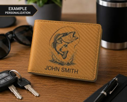 LaserGram Personalized Wallet, Christian Cross (Carbon Fiber Bronze) - color: Carbon Fiber Bronze