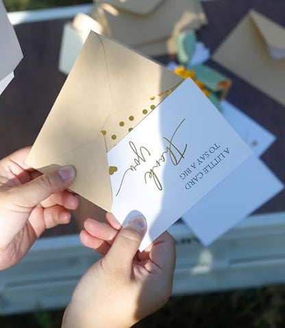 Winoo Design 100 PK Luxurious Gold Thank You Cards with Envelopes Bulk - 5x3.5 Inches Wedding Thank You Notes Baby Shower Greenery Bridal Shower Small Business (WHITE) - color: WHITE