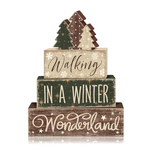 Britimes Tiered Tray Decor Set, 4 Pack, Wooden Sign, Christmas Farmhouse - style: Winter Tree
